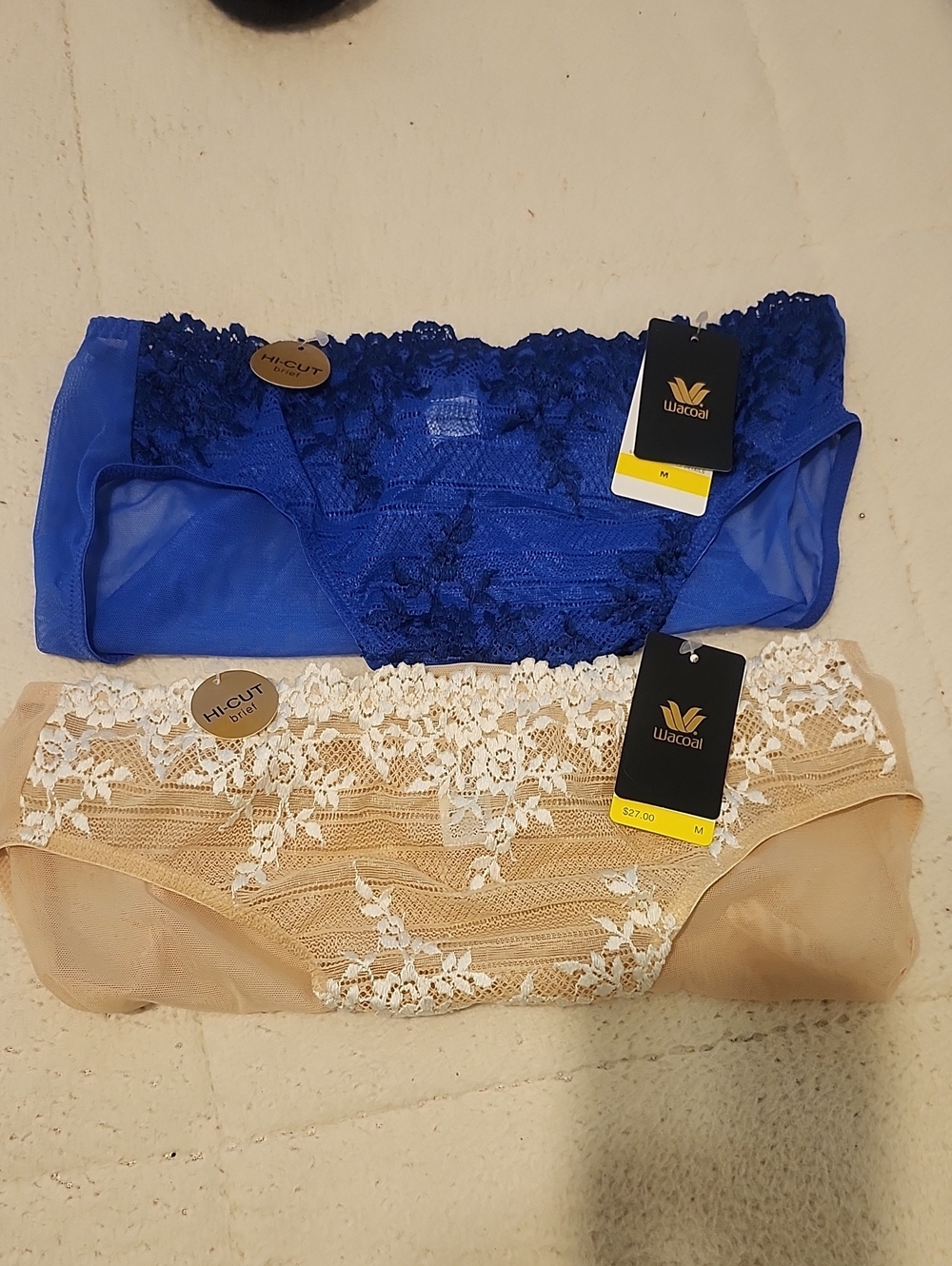 Wacoal Lace Hi-Cut Briefs - Royal Blue & Beige (2-Pack)